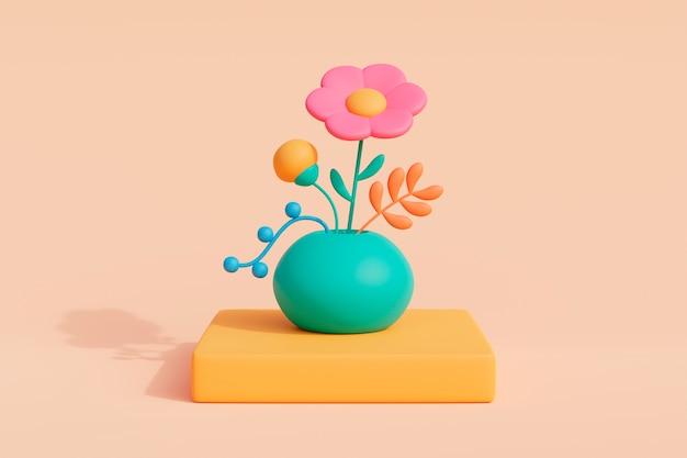 3 d の咲く花のビュー