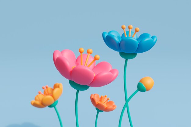 View of 3d blooming flowers