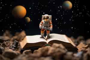 Foto gratuita visualizzazione di un libro 3d con un astronauta