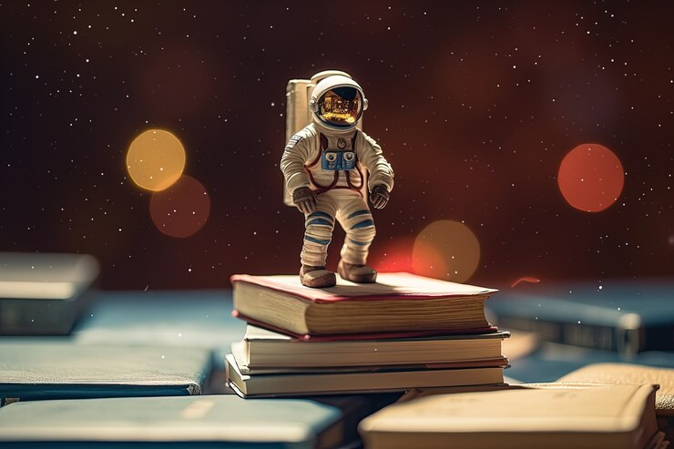 Вид 3D-книги с астронавтом