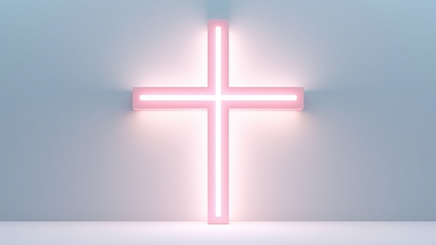 Foto gratuita vista della croce religiosa al neon luminosa 3d