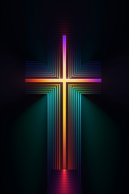 Foto gratuita vista della croce religiosa al neon luminosa 3d