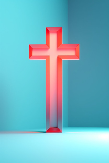 Free photo view of 3d bright neon religious cross