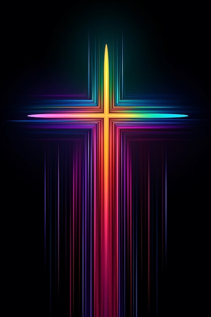 Foto gratuita vista della croce religiosa al neon luminosa 3d