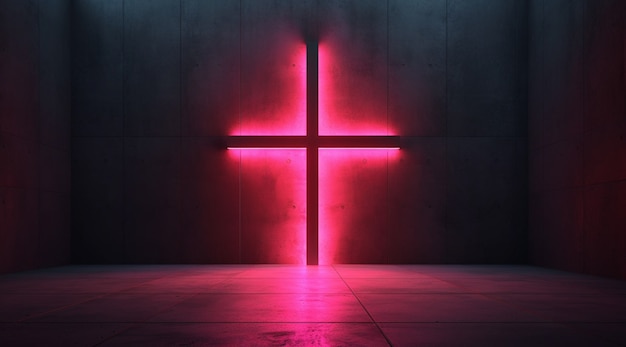 Foto gratuita vista della croce religiosa al neon luminosa 3d