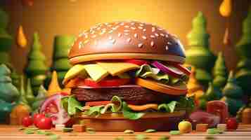 Free photo view of 3d burgers with nature scenery