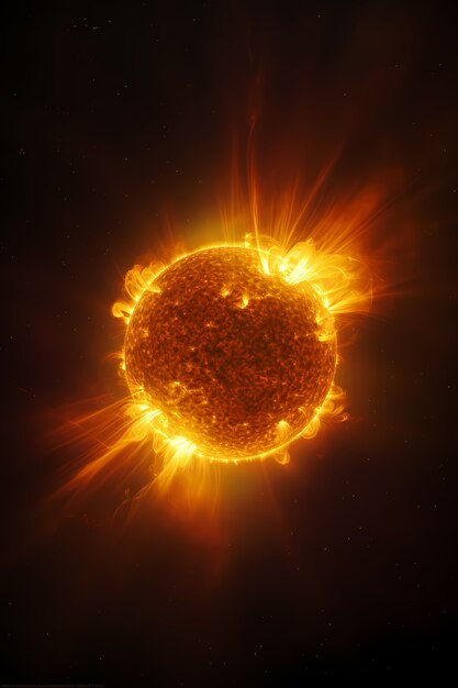 View of 3d burning sun