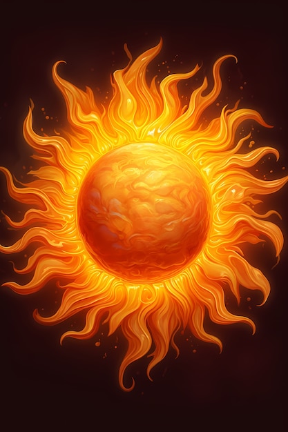 3 d の燃える太陽のビュー