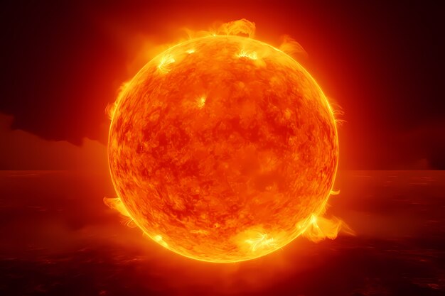 View of 3d burning sun