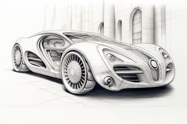 Free photo view of 3d car in sketch style