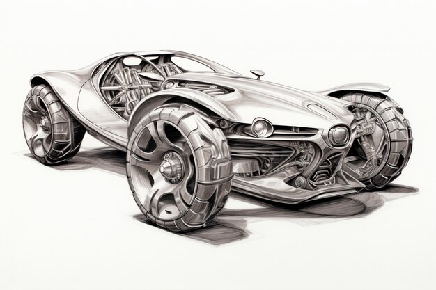 View of 3d car in sketch style