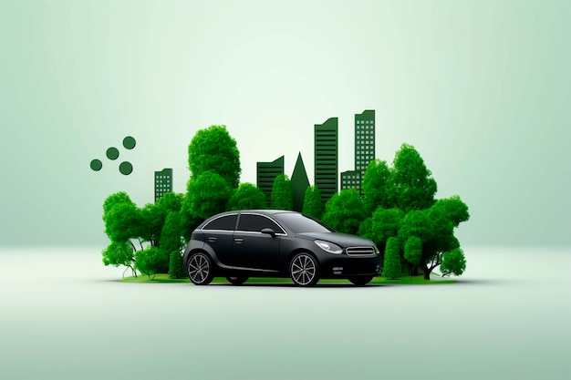 View of 3d car with trees