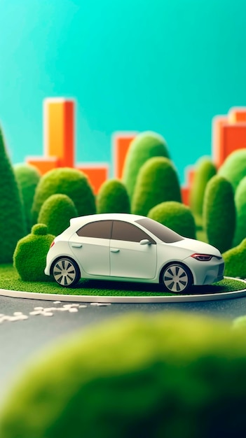 Foto gratuita vista di un'auto 3d con alberi