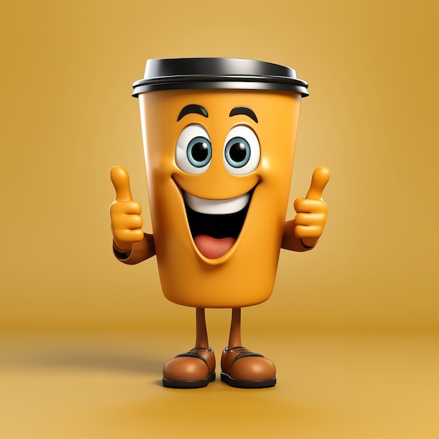 Free photo view of 3d cartoon animated coffee cup