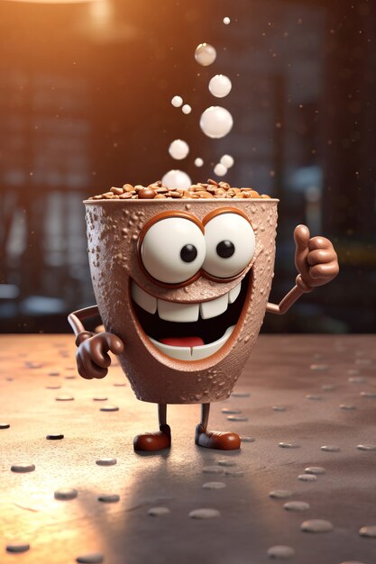 3D 만화 애니메이션 커피 컵의 전망