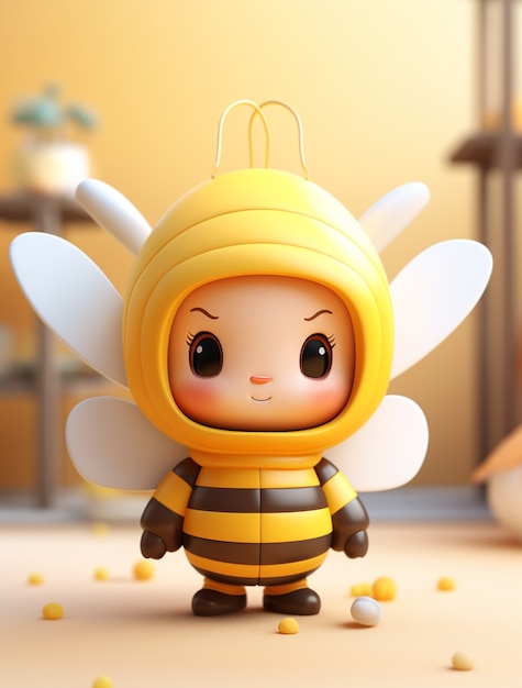 Вид на 3D-персонажа пчелу из мультфильма