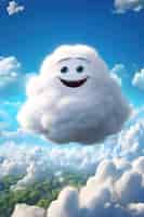 Foto gratuita vista di una nuvola di cartoni animati 3d con una faccia