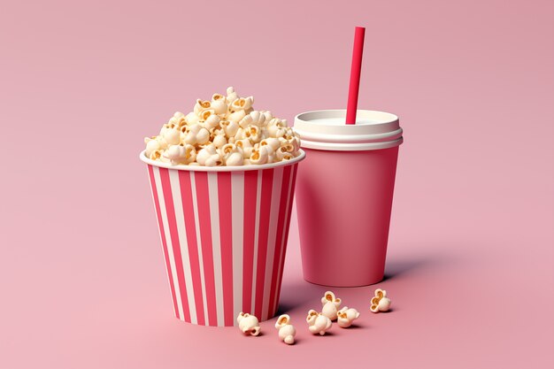 Free photo view of 3d cinema popcorn