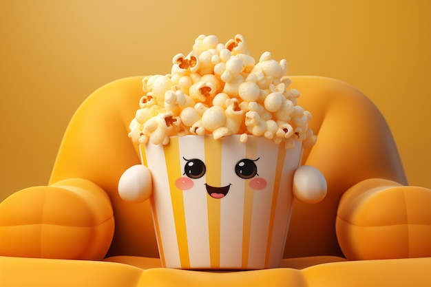 Free photo view of 3d cinema popcorn
