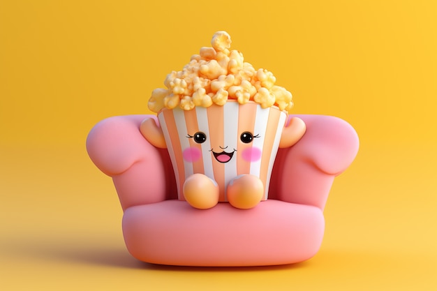 Free photo view of 3d cinema popcorn