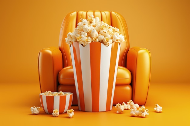 Free photo view of 3d cinema theater seating with popcorn