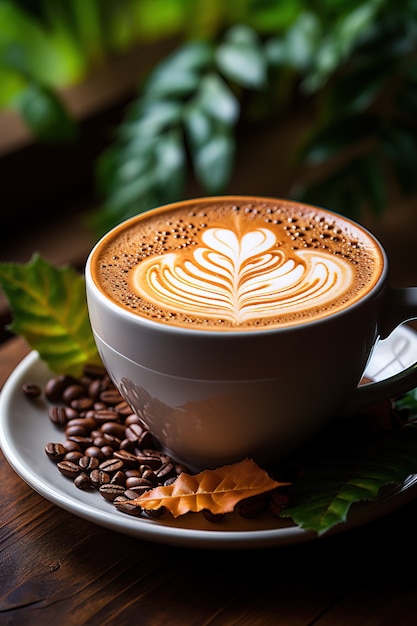 View of 3d coffee cup with roasted beans