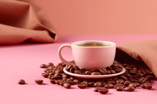 Free photo view of 3d coffee cup with roasted beans