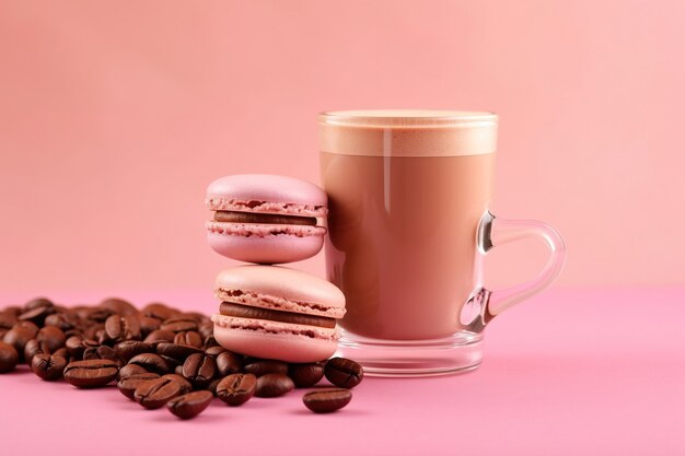 View of 3d coffee cup with roasted beans