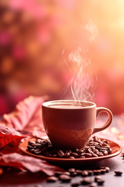 View of 3d coffee cup with roasted beans