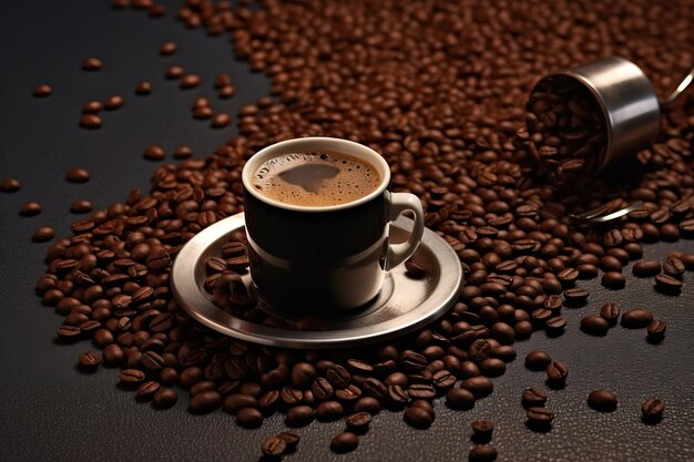 View of 3d coffee cup with roasted beans