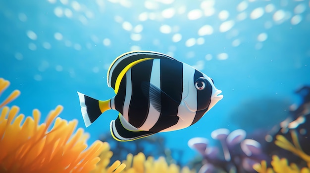 Вид красочных рыб в 3D