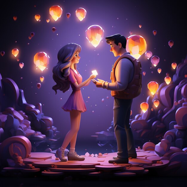 View of 3d couple with lanterns