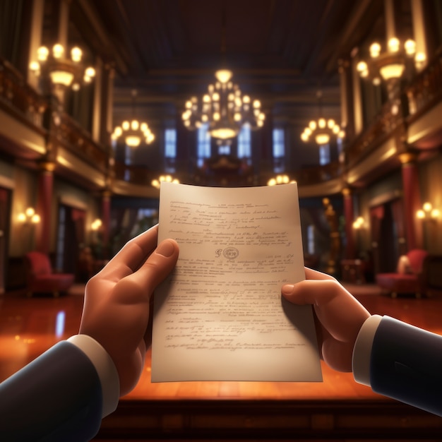 View of 3d courtroom scene for lawyer's day celebration