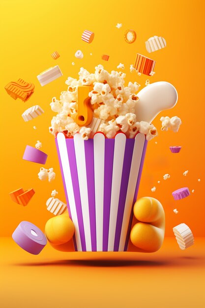 映画館のポップコーンの 3 d カップのビュー