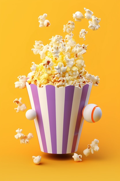 Foto gratuita vista della tazza 3d di popcorn del cinema