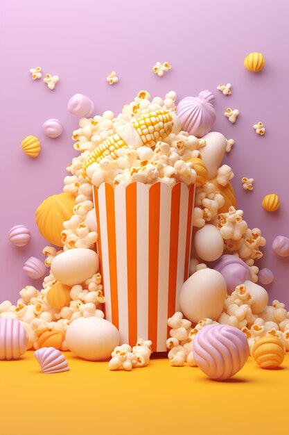 View of 3d cup of cinema popcorn