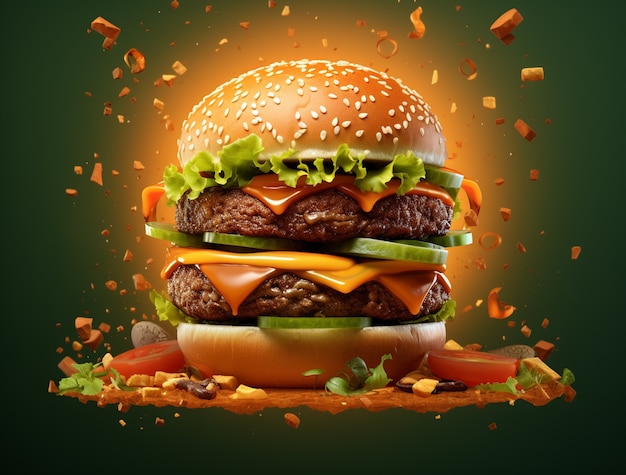 Free photo view of 3d delicious looking burger