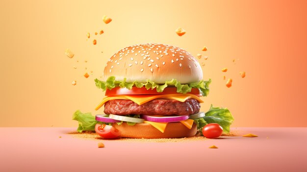 View of 3d delicious looking burger