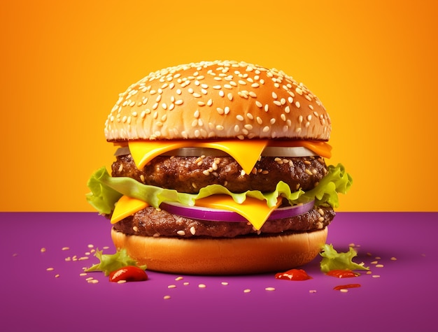 View of 3d delicious looking burger