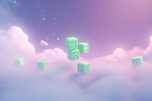 Free photo view of 3d dice with abstract scenery