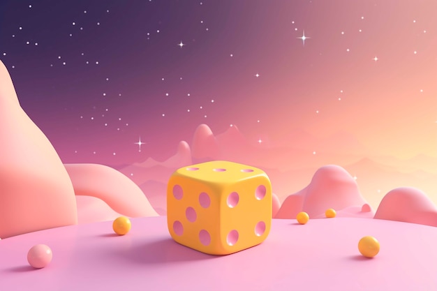 Free photo view of 3d dice with abstract scenery