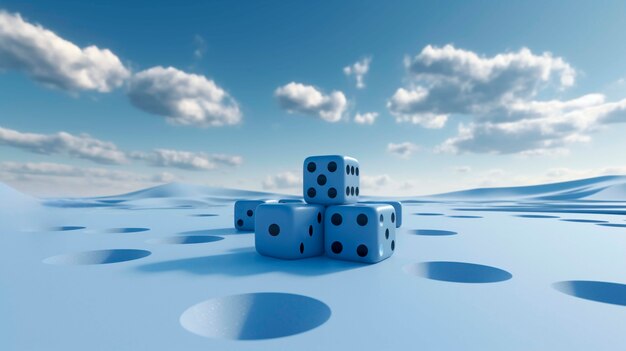 View of 3d dice with clouds