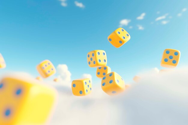 View of 3d dice with clouds