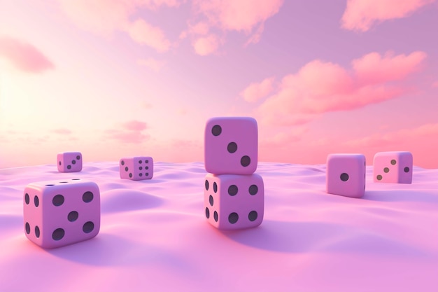 Free photo view of 3d dice with clouds