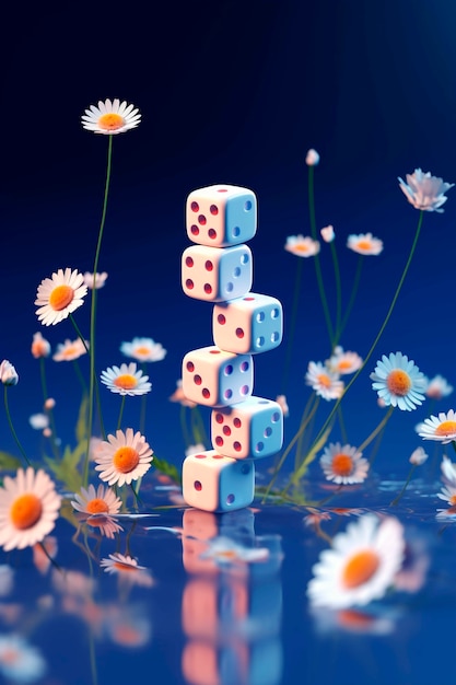 View of 3d dice with flowers