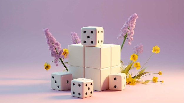 View of 3d dice with flowers