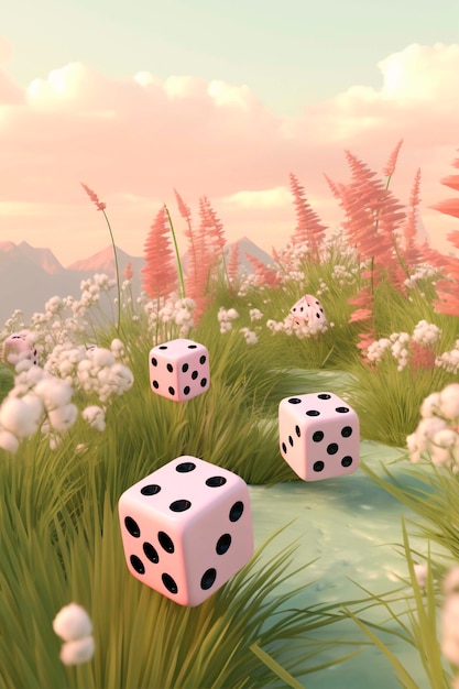 Free photo view of 3d dice with flowers