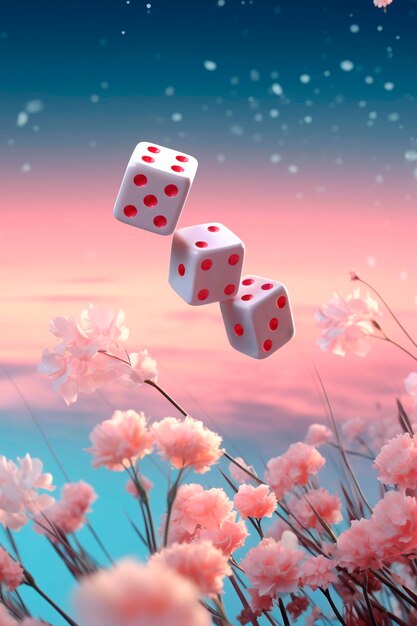 View of 3d dice with flowers