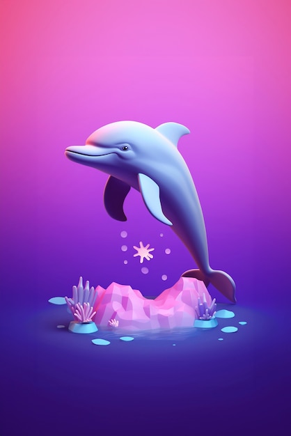 View of 3d dolphin with vibrant colors