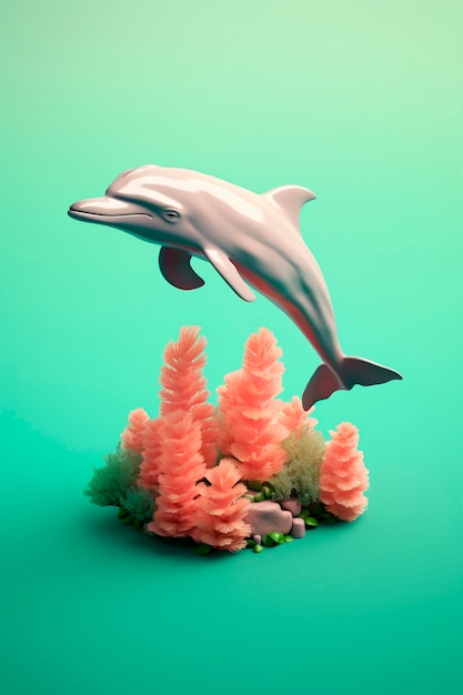 Free photo view of 3d dolphin with vibrant colors